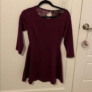Burgundy skater dress with open back